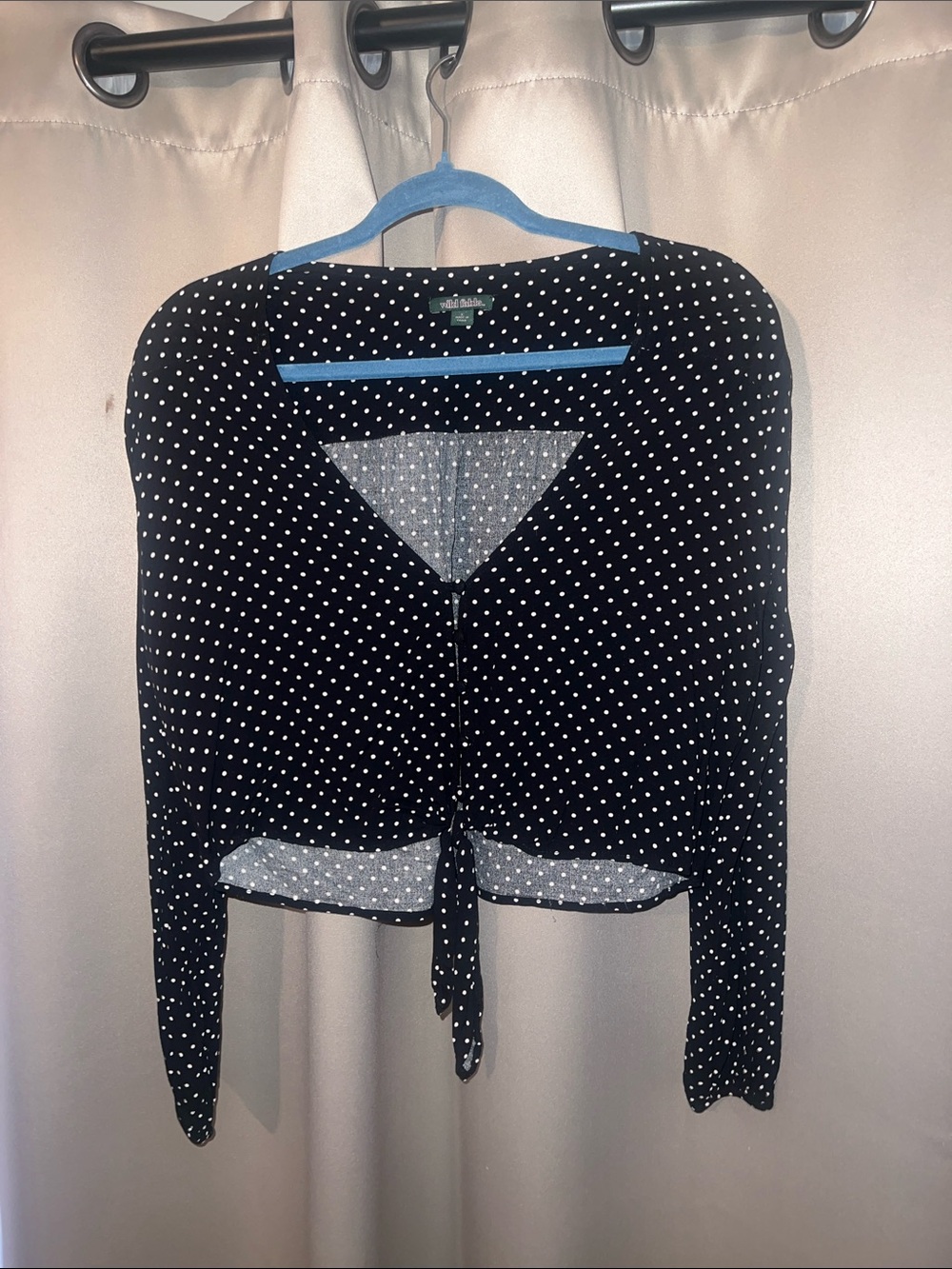 wild fable Black Polka Dot Tie-Front Crop Top